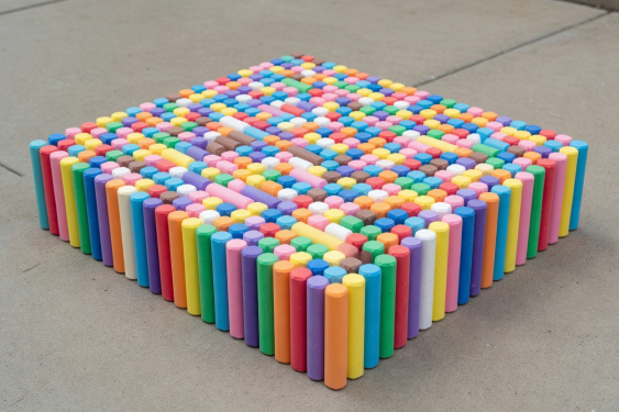 3D illustration of colourful sidewalk chalk sticks in an orderly block